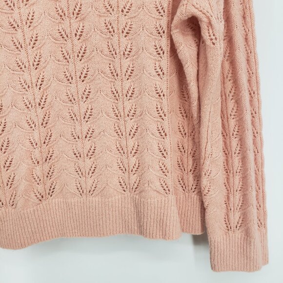 LOFT Pointelle Open Knit Pullover Sweater XL Scallop Trim Coquette Blush Pink - Picture 5 of 7